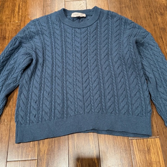 Philosophy Soft Knit Crewneck Cable Knit Sweater - Blue Woman small Petite S/P - Picture 2 of 6